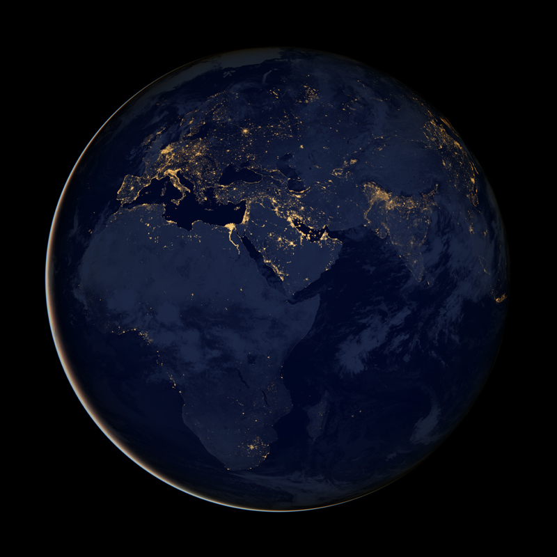 Middle east and Africa at night