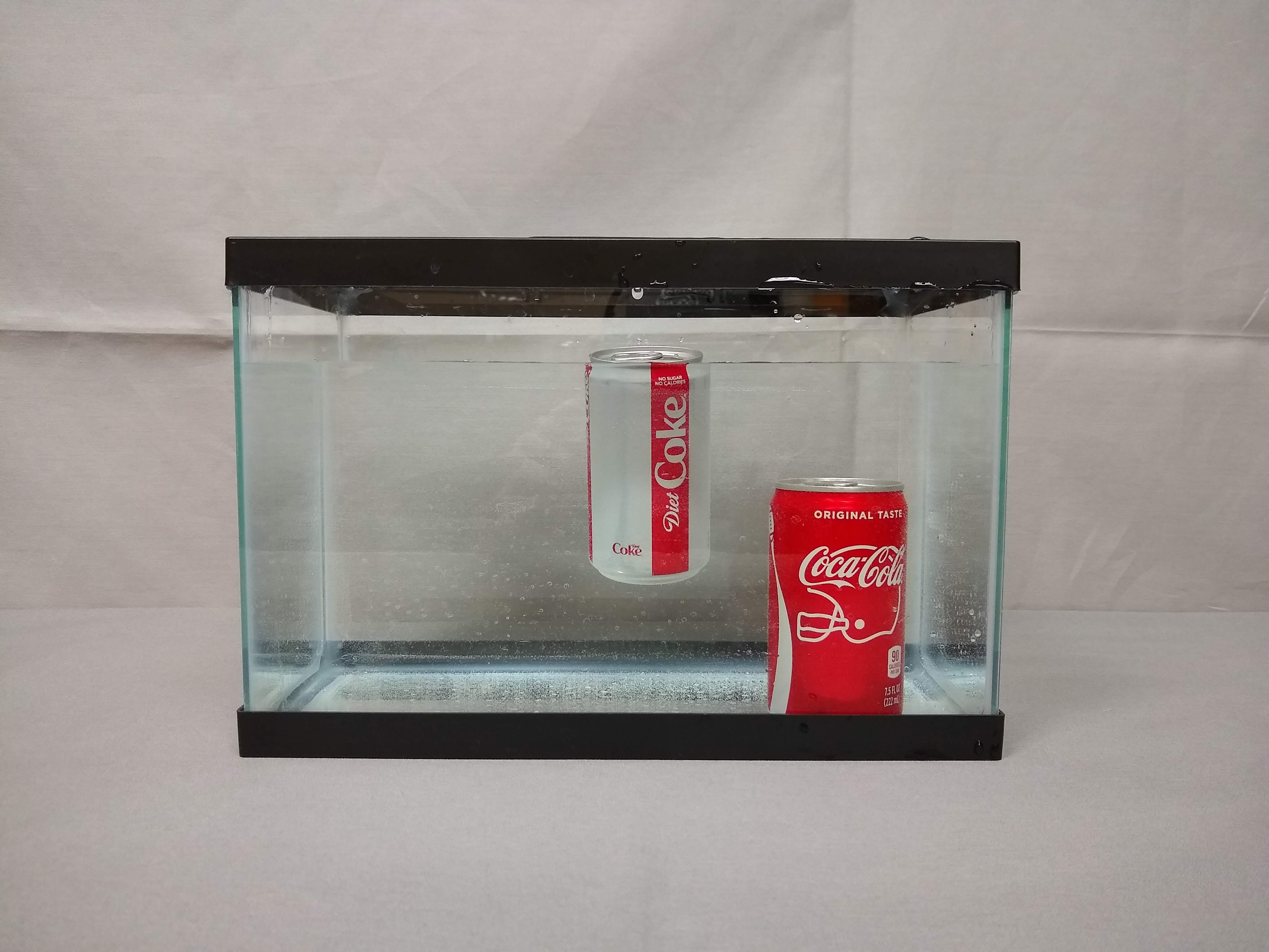 Diet Coke and Coke cans in water. 